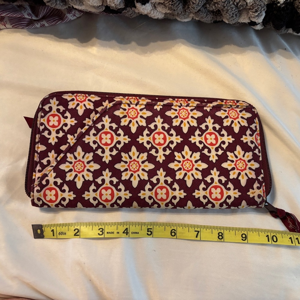Vera Bradley Burgundy and Yellow Patterned Wallet